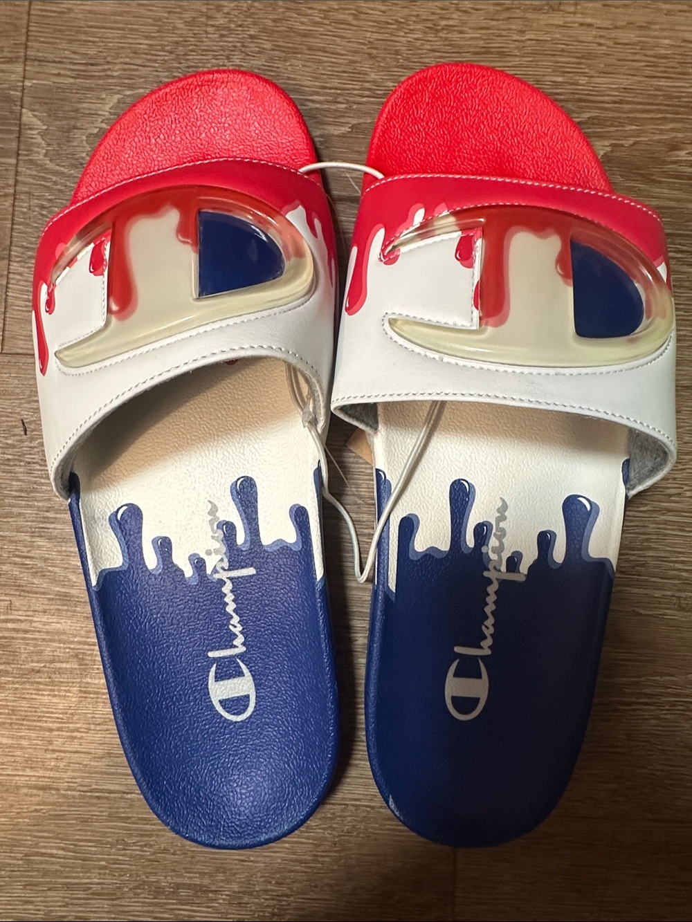 Champion Red White and Blue Drip-Detail Slide Sandals